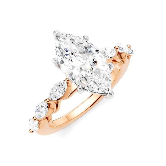 3/4 Ctw Marquise Shape Marquise and Round Cut Diamond Semi-Mount Engagement Ring in 14K Rose and White Gold