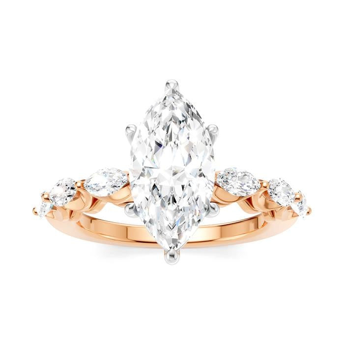 3/4 Ctw Marquise Shape Marquise and Round Cut Diamond Semi-Mount Engagement Ring in 14K Rose and White Gold