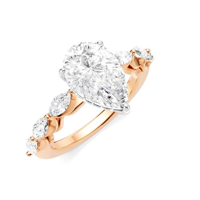 3/4 Ctw Pear Shape Marquise and Round Cut Diamond Semi-Mount Engagement Ring in 14K Rose and White Gold