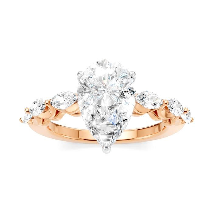 3/4 Ctw Pear Shape Marquise and Round Cut Diamond Semi-Mount Engagement Ring in 14K Rose and White Gold