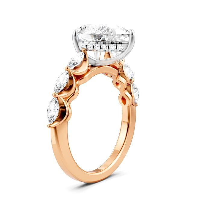 3/4 Ctw Pear Shape Marquise and Round Cut Diamond Semi-Mount Engagement Ring in 14K Rose and White Gold