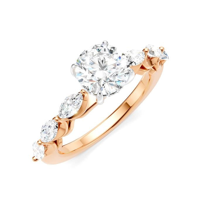 3/4 Ctw Round Shape Marquise and Round Cut Diamond Semi-Mount Engagement Ring in 14K Rose and White Gold