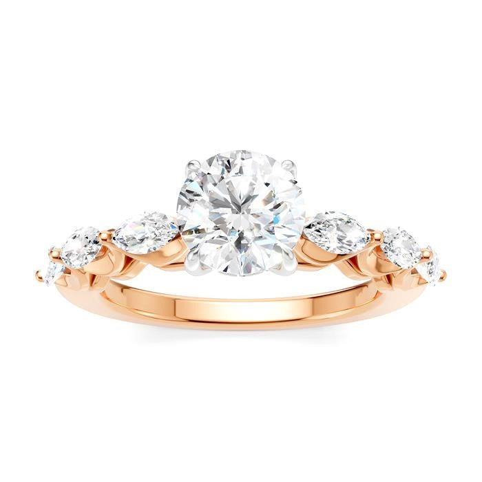 3/4 Ctw Round Shape Marquise and Round Cut Diamond Semi-Mount Engagement Ring in 14K Rose and White Gold