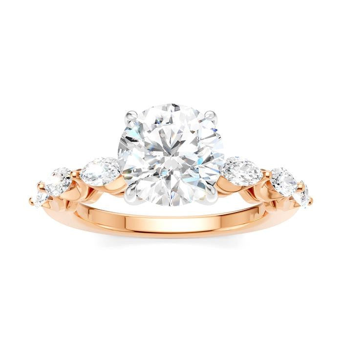 3/4 Ctw Round Shape Marquise and Round Cut Diamond Semi-Mount Engagement Ring in 14K Rose and White Gold