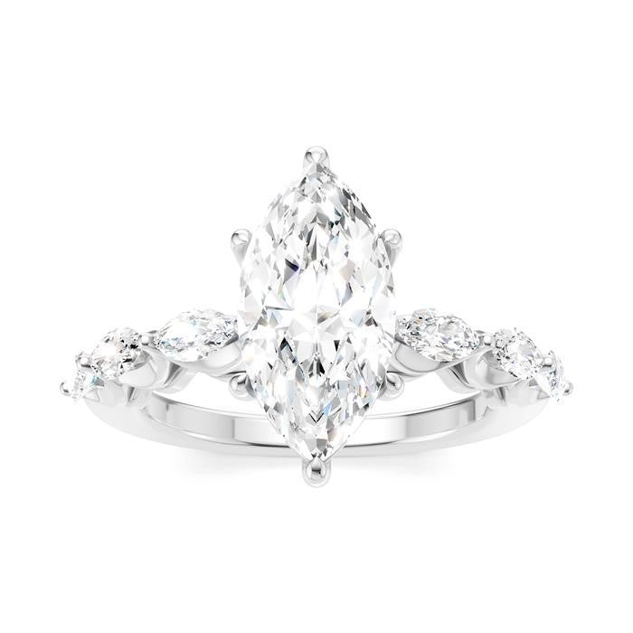 3/4 Ctw Marquise Shape Marquise and Round Cut Diamond Semi-Mount Engagement Ring in 14K White Gold