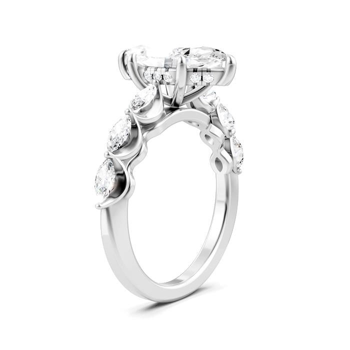 3/4 Ctw Marquise Shape Marquise and Round Cut Diamond Semi-Mount Engagement Ring in 14K White Gold