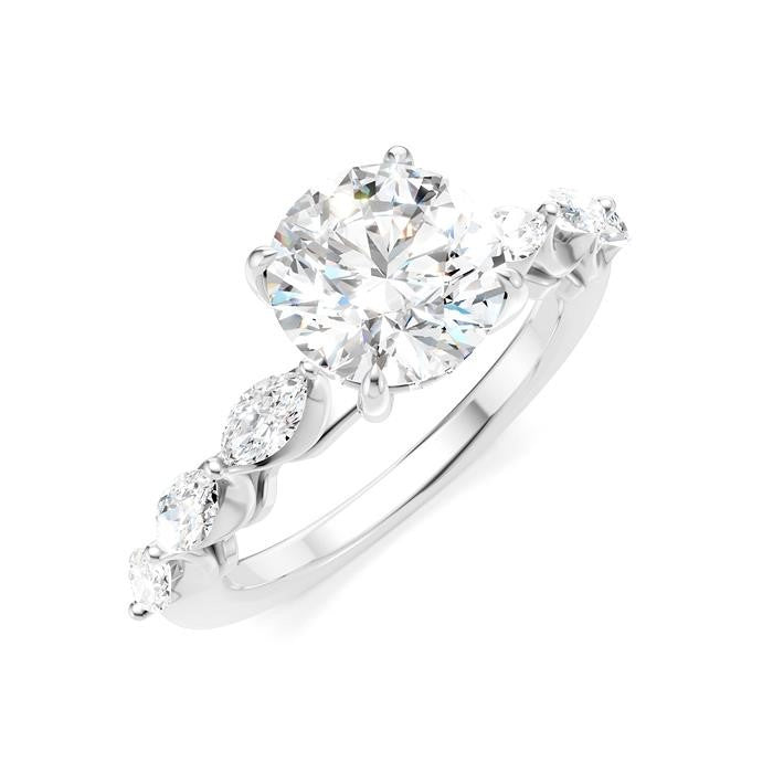 3/4 Ctw Round Shape Marquise and Round Cut Diamond Semi-Mount Engagement Ring in 14K White Gold
