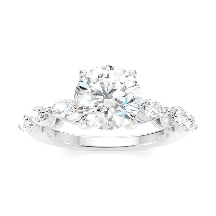 3/4 Ctw Round Shape Marquise and Round Cut Diamond Semi-Mount Engagement Ring in 14K White Gold