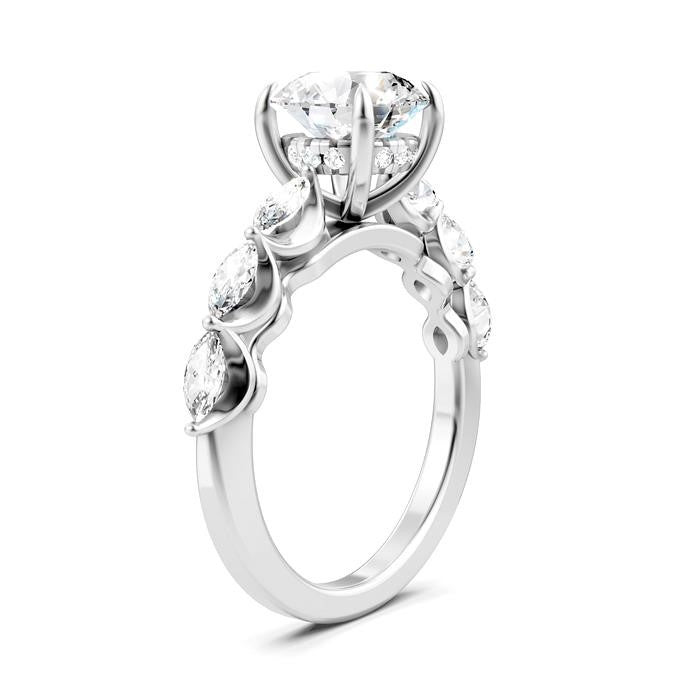 3/4 Ctw Round Shape Marquise and Round Cut Diamond Semi-Mount Engagement Ring in 14K White Gold