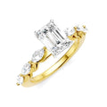 3/4 Ctw Emerald Shape Marquise and Round Cut Diamond Semi-Mount Engagement Ring in 14K Yellow and White Gold