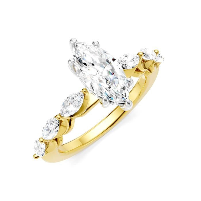 3/4 Ctw Marquise Shape Marquise and Round Cut Diamond Semi-Mount Engagement Ring in 14K Yellow and White Gold