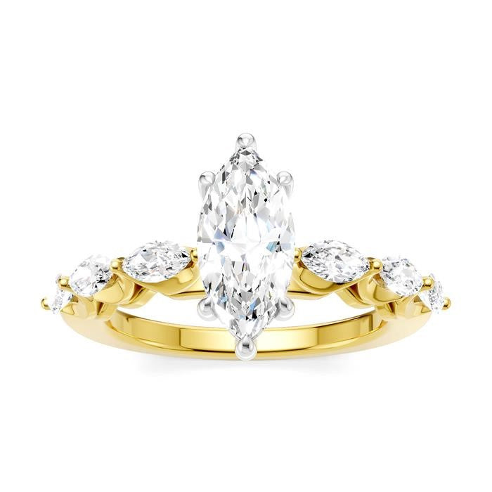 3/4 Ctw Marquise Shape Marquise and Round Cut Diamond Semi-Mount Engagement Ring in 14K Yellow and White Gold