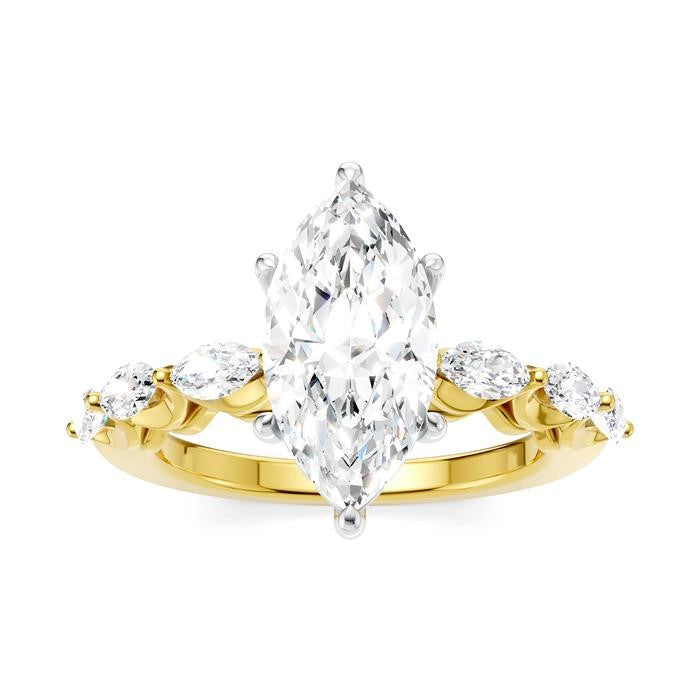 3/4 Ctw Marquise Shape Marquise and Round Cut Diamond Semi-Mount Engagement Ring in 14K Yellow and White Gold