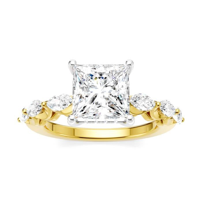 3/4 Ctw Princess Shape Marquise and Round Cut Diamond Semi-Mount Engagement Ring in 14K Yellow and White Gold