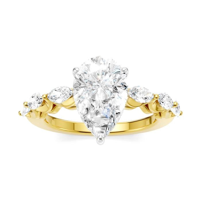 3/4 Ctw Pear Shape Marquise and Round Cut Diamond Semi-Mount Engagement Ring in 14K Yellow and White Gold