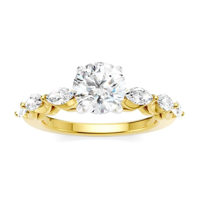 3/4 Ctw Round Shape Marquise and Round Cut Diamond Semi-Mount Engagement Ring in 14K Yellow and White Gold
