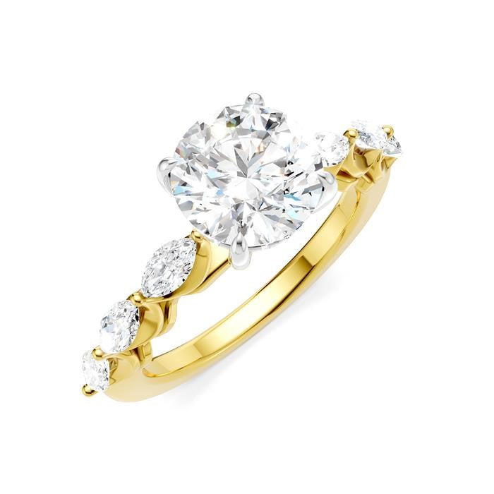 3/4 Ctw Round Shape Marquise and Round Cut Diamond Semi-Mount Engagement Ring in 14K Yellow and White Gold
