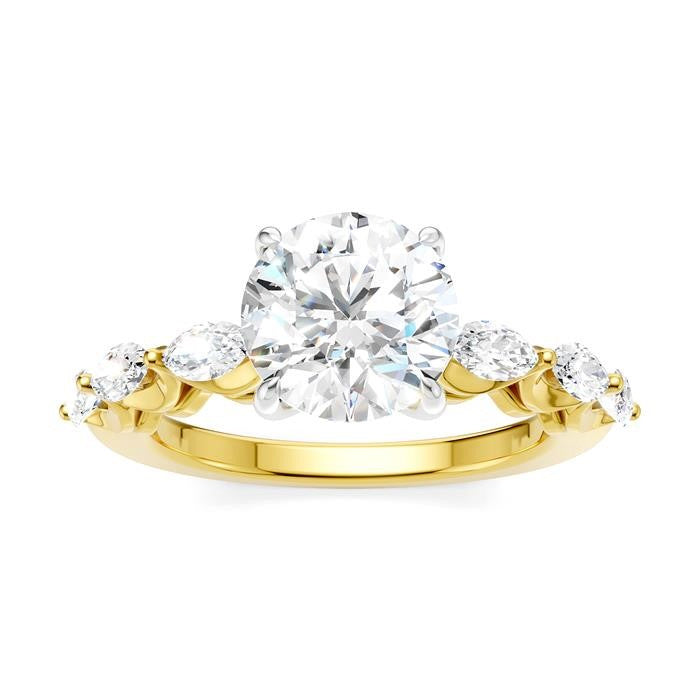 3/4 Ctw Round Shape Marquise and Round Cut Diamond Semi-Mount Engagement Ring in 14K Yellow and White Gold