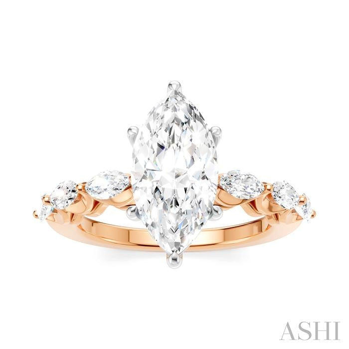 3/4 Ctw Marquise Shape Marquise and Round Cut Diamond Semi-Mount Engagement Ring in 14K Rose and White Gold