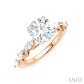 3/4 Ctw Round Shape Marquise and Round Cut Diamond Semi-Mount Engagement Ring in 14K Rose and White Gold