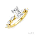 3/4 Ctw Emerald Shape Marquise and Round Cut Diamond Semi-Mount Engagement Ring in 14K Yellow and White Gold