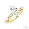 3/4 Ctw Marquise Shape Marquise and Round Cut Diamond Semi-Mount Engagement Ring in 14K Yellow and White Gold