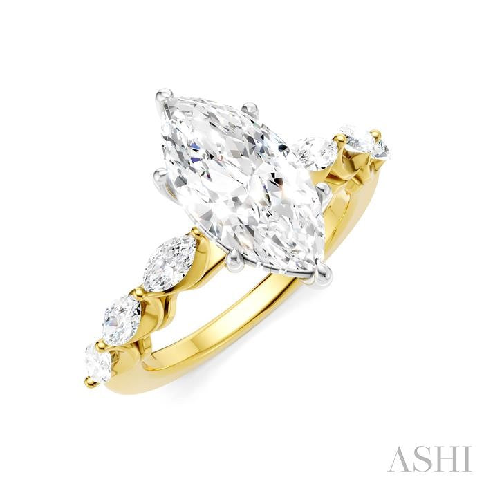 3/4 Ctw Marquise Shape Marquise and Round Cut Diamond Semi-Mount Engagement Ring in 14K Yellow and White Gold