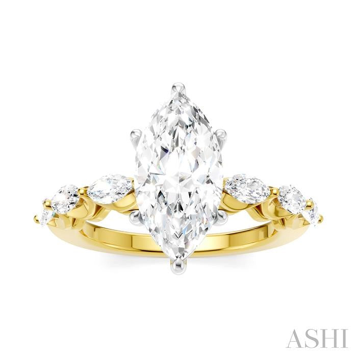 3/4 Ctw Marquise Shape Marquise and Round Cut Diamond Semi-Mount Engagement Ring in 14K Yellow and White Gold