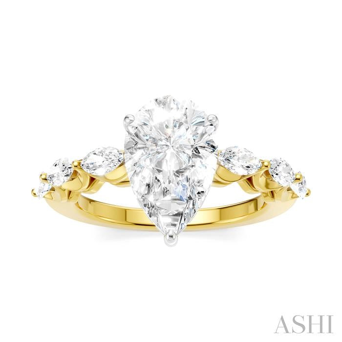 3/4 Ctw Pear Shape Marquise and Round Cut Diamond Semi-Mount Engagement Ring in 14K Yellow and White Gold