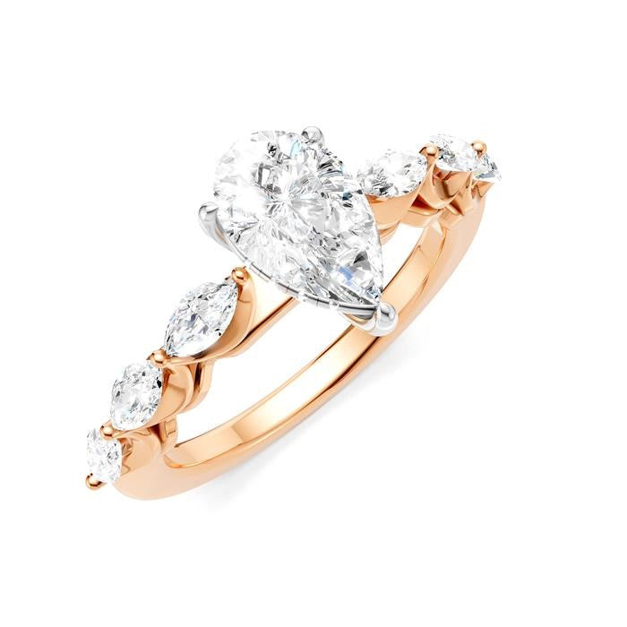 5/8 Ctw Pear Shape Marquise and Round Cut Diamond Semi-Mount Engagement Ring in 14K Rose and White Gold