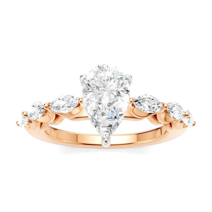 5/8 Ctw Pear Shape Marquise and Round Cut Diamond Semi-Mount Engagement Ring in 14K Rose and White Gold