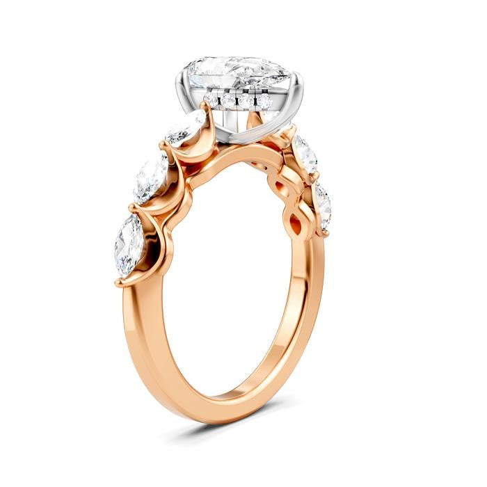 5/8 Ctw Pear Shape Marquise and Round Cut Diamond Semi-Mount Engagement Ring in 14K Rose and White Gold