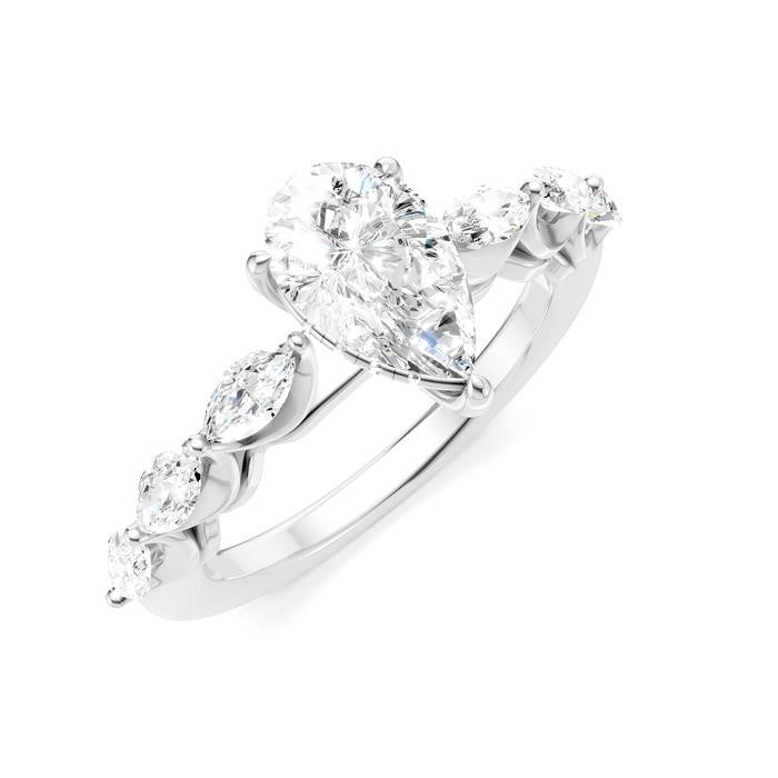 5/8 Ctw Pear Shape Marquise and Round Cut Diamond Semi-Mount Engagement Ring in 14K White Gold