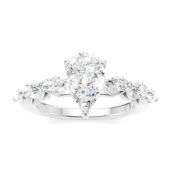 5/8 Ctw Pear Shape Marquise and Round Cut Diamond Semi-Mount Engagement Ring in 14K White Gold