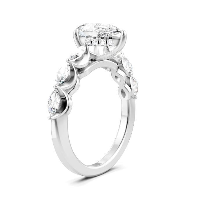 5/8 Ctw Pear Shape Marquise and Round Cut Diamond Semi-Mount Engagement Ring in 14K White Gold