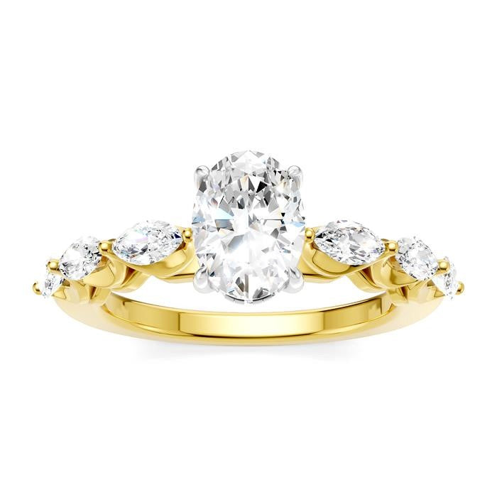 5/8 Ctw Oval Shape Marquise and Round Cut Diamond Semi-Mount Engagement Ring in 14K Yellow and White Gold