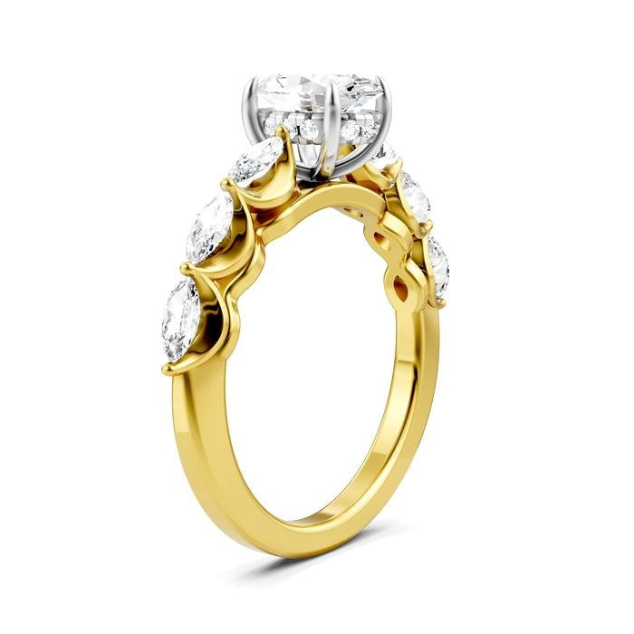 5/8 Ctw Oval Shape Marquise and Round Cut Diamond Semi-Mount Engagement Ring in 14K Yellow and White Gold