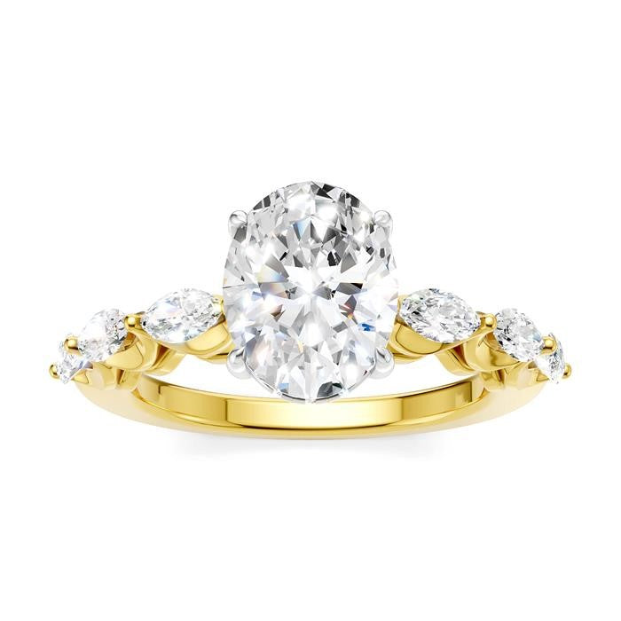 5/8 Ctw Oval Shape Marquise and Round Cut Diamond Semi-Mount Engagement Ring in 14K Yellow and White Gold