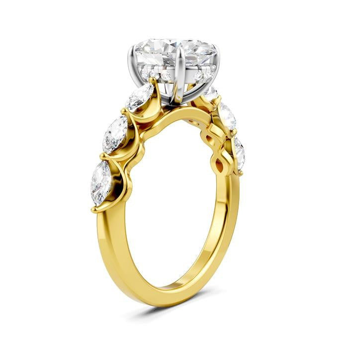5/8 Ctw Oval Shape Marquise and Round Cut Diamond Semi-Mount Engagement Ring in 14K Yellow and White Gold