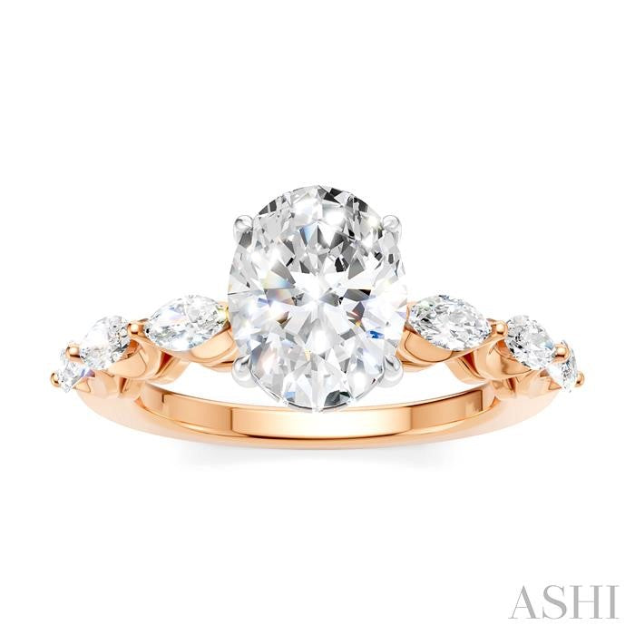 5/8 Ctw Oval Shape Marquise and Round Cut Diamond Semi-Mount Engagement Ring in 14K Rose and White Gold