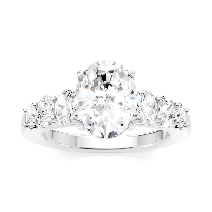 1 Ctw Oval Shape Oval and Round Cut Diamond Semi-Mount Engagement Ring in 14K White Gold