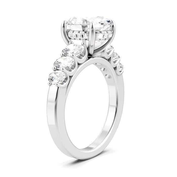 1 1/4 Ctw Oval Shape Oval and Round Cut Diamond Semi-Mount Engagement Ring in 14K White Gold