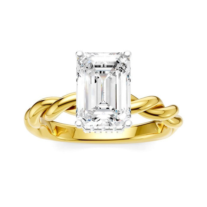 1/10 Ctw Akari Twisted Shank Emerald Shape Round Cut Diamond Semi Mount Engagement Ring in 14K Yellow and White Gold
