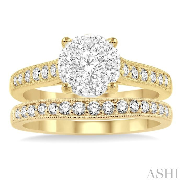 1 Ctw Diamond Wedding Set with 3/4 Ctw Shine Bright Round Cut Engagement Ring and 1/4 Ctw Wedding Band in 14K Yellow and White Gold