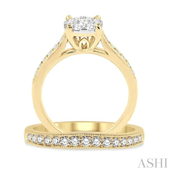 1 Ctw Diamond Wedding Set with 3/4 Ctw Shine Bright Round Cut Engagement Ring and 1/4 Ctw Wedding Band in 14K Yellow and White Gold