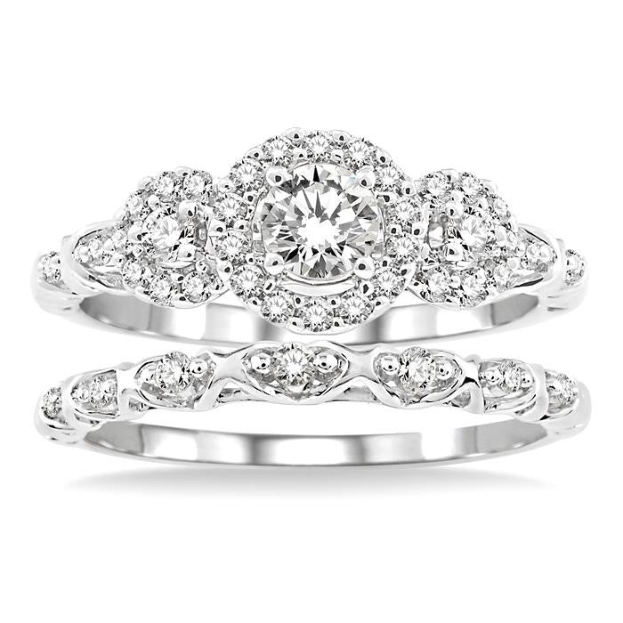 1/2 Ctw Diamond Wedding Set with 1/2 Ctw Round Cut Engagement Ring and 1/20 Ctw Wedding Band in 14K White Gold