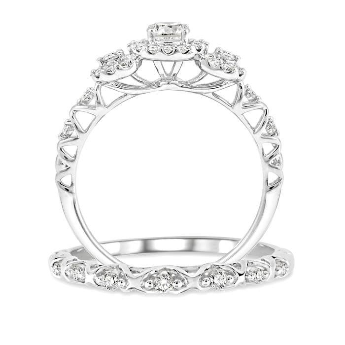 1/2 Ctw Diamond Wedding Set with 1/2 Ctw Round Cut Engagement Ring and 1/20 Ctw Wedding Band in 14K White Gold