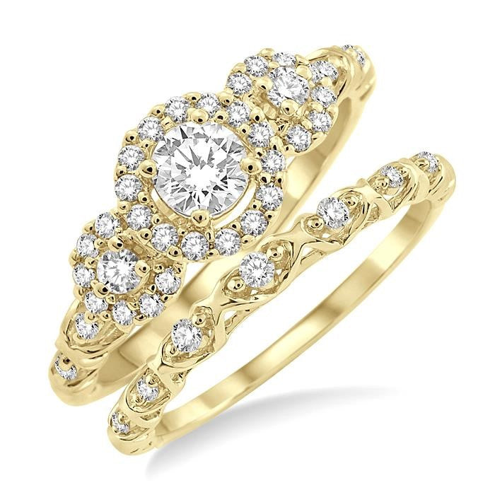 1/2 Ctw Diamond Wedding Set with 1/2 Ctw Round Cut Engagement Ring and 1/20 Ctw Wedding Band in 14K Yellow Gold
