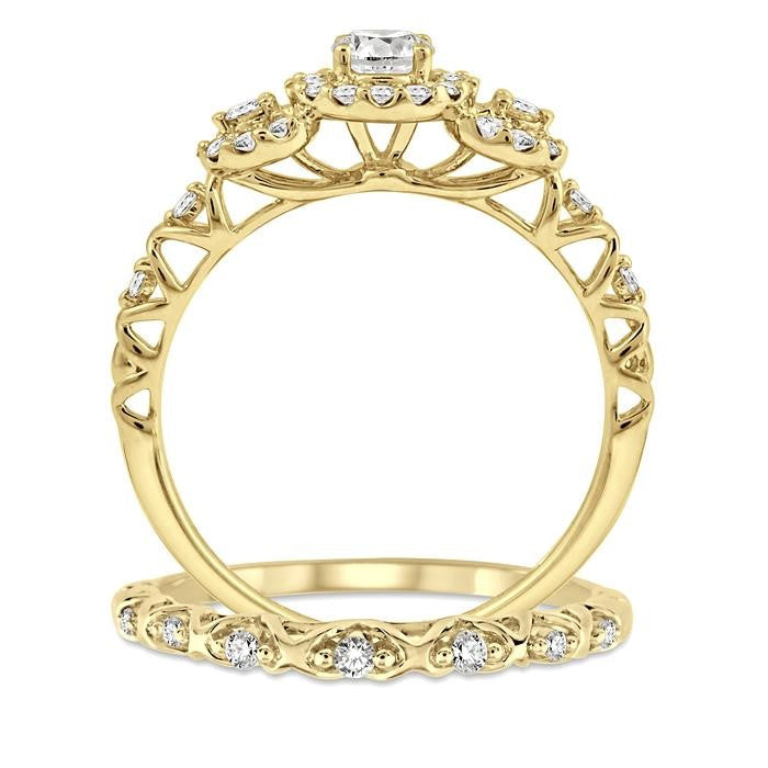 1/2 Ctw Diamond Wedding Set with 1/2 Ctw Round Cut Engagement Ring and 1/20 Ctw Wedding Band in 14K Yellow Gold