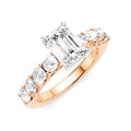 7/8 Ctw Emerald Shape Round Cut Diamond Semi-Mount Engagement Ring in 14K Rose and White Gold